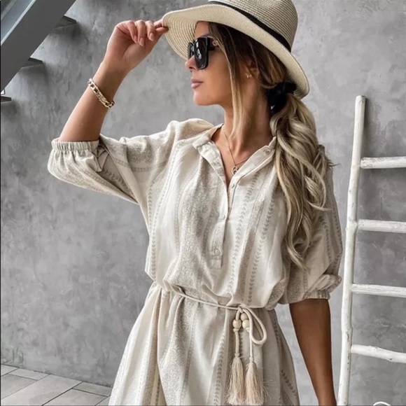 Zoe Bell Boho Shirt Mini Tassel Cotton Sundress - Picture 4 of 6